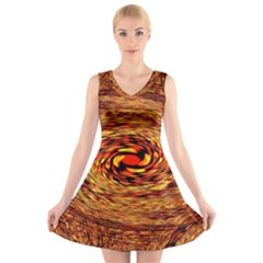 Orange Seamless Psychedelic Pattern V-neck Sleeveless Skater Dress