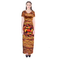 Orange Seamless Psychedelic Pattern Short Sleeve Maxi Dress