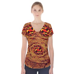 Orange Seamless Psychedelic Pattern Short Sleeve Front Detail Top by Amaryn4rt