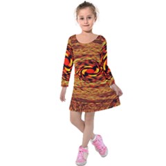 Orange Seamless Psychedelic Pattern Kids  Long Sleeve Velvet Dress