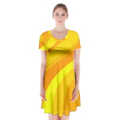 Orange Yellow Background Short Sleeve V-neck Flare Dress