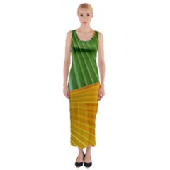 Pattern Colorful Palm Leaves Fitted Maxi Dress