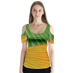 Pattern Colorful Palm Leaves Butterfly Sleeve Cutout Tee 