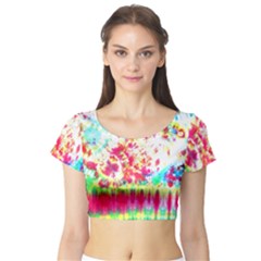 Pattern Decorated Schoolbus Tie Dye Short Sleeve Crop Top (tight Fit) by Amaryn4rt