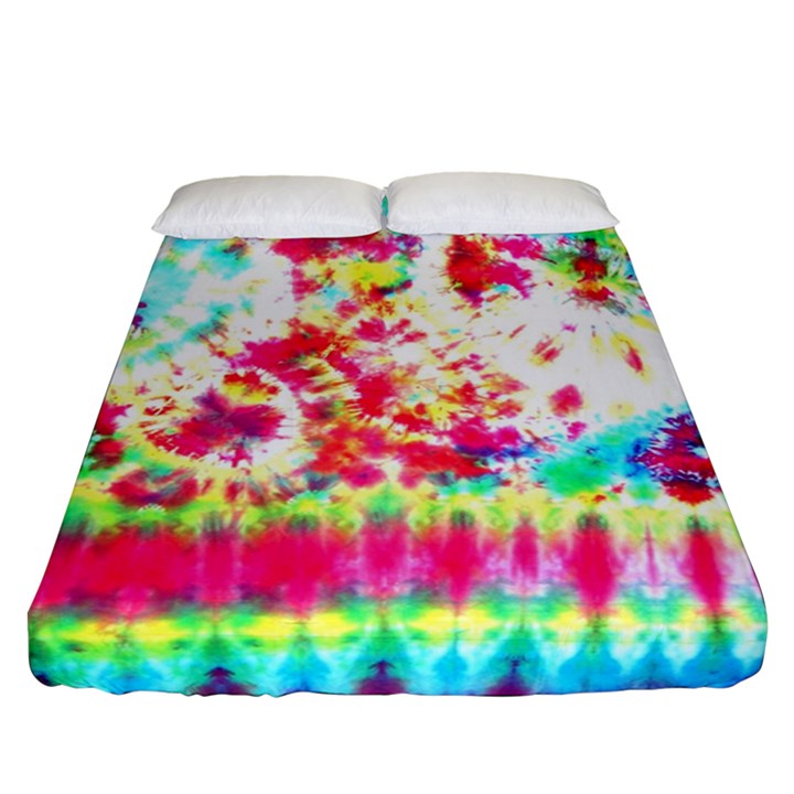 Pattern Decorated Schoolbus Tie Dye Fitted Sheet (Queen Size)