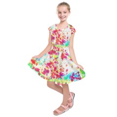 Pattern Decorated Schoolbus Tie Dye Kids  Short Sleeve Dress