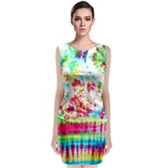 Pattern Decorated Schoolbus Tie Dye Sleeveless Velvet Midi Dress