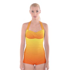 Rainbow Yellow Orange Background Boyleg Halter Swimsuit 