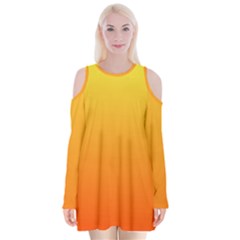 Rainbow Yellow Orange Background Velvet Long Sleeve Shoulder Cutout Dress