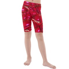 Red Abstract Cherry Balls Pattern Kids  Mid Length Swim Shorts