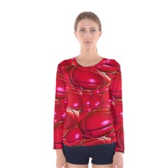 Red Abstract Cherry Balls Pattern Women s Long Sleeve Tee