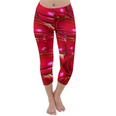 Red Abstract Cherry Balls Pattern Capri Winter Leggings 