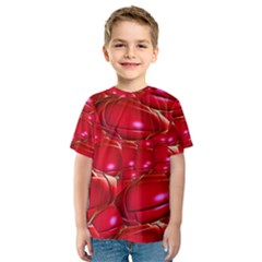 Red Abstract Cherry Balls Pattern Kids  Sport Mesh Tee