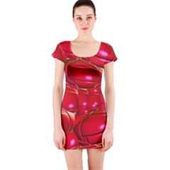 Red Abstract Cherry Balls Pattern Short Sleeve Bodycon Dress