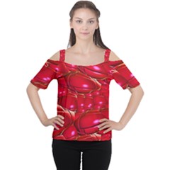 Red Abstract Cherry Balls Pattern Women s Cutout Shoulder Tee