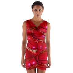 Red Abstract Cherry Balls Pattern Wrap Front Bodycon Dress