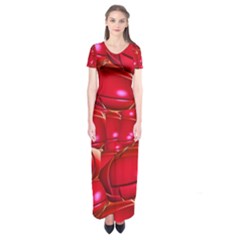 Red Abstract Cherry Balls Pattern Short Sleeve Maxi Dress