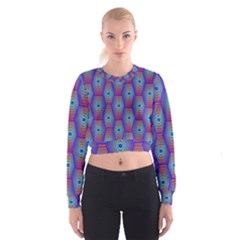 Red Blue Bee Hive Women s Cropped Sweatshirt