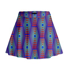 Red Blue Bee Hive Mini Flare Skirt