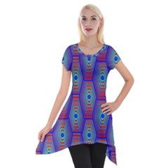 Red Blue Bee Hive Short Sleeve Side Drop Tunic