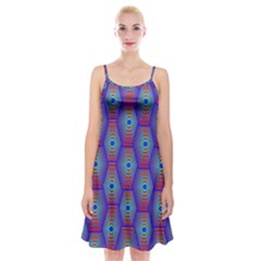 Red Blue Bee Hive Spaghetti Strap Velvet Dress