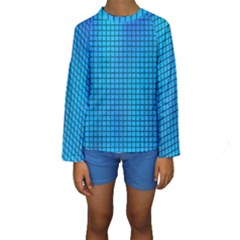 Seamless Blue Tiles Pattern Kids  Long Sleeve Swimwear by Amaryn4rt