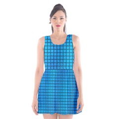 Seamless Blue Tiles Pattern Scoop Neck Skater Dress