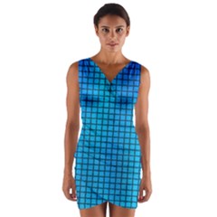 Seamless Blue Tiles Pattern Wrap Front Bodycon Dress