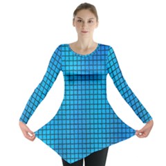 Seamless Blue Tiles Pattern Long Sleeve Tunic 