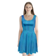 Seamless Blue Tiles Pattern Split Back Mini Dress 