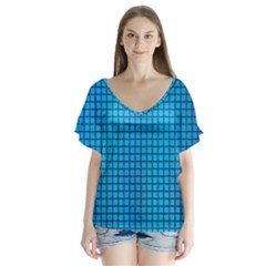 Seamless Blue Tiles Pattern Flutter Sleeve Top