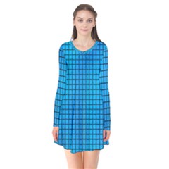 Seamless Blue Tiles Pattern Flare Dress