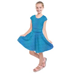 Seamless Blue Tiles Pattern Kids  Short Sleeve Dress