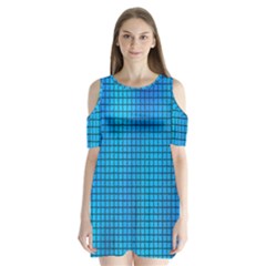 Seamless Blue Tiles Pattern Shoulder Cutout Velvet  One Piece