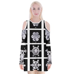 Snowflakes Exemplifies Emergence In A Physical System Velvet Long Sleeve Shoulder Cutout Dress by Amaryn4rt