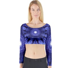 Tech Neon And Glow Backgrounds Psychedelic Art Long Sleeve Crop Top by Amaryn4rt