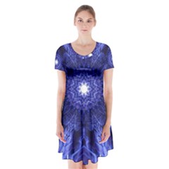 Tech Neon And Glow Backgrounds Psychedelic Art Short Sleeve V-neck Flare Dress