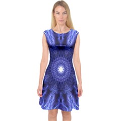 Tech Neon And Glow Backgrounds Psychedelic Art Capsleeve Midi Dress