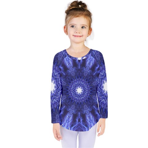 Tech Neon And Glow Backgrounds Psychedelic Art Kids  Long Sleeve Tee by Amaryn4rt