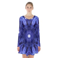 Tech Neon And Glow Backgrounds Psychedelic Art Long Sleeve Velvet V-neck Dress