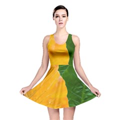 Wet Yellow And Green Leaves Abstract Pattern Reversible Skater Dress