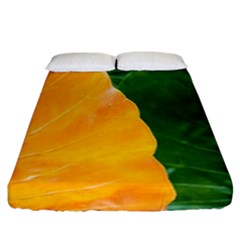 Wet Yellow And Green Leaves Abstract Pattern Fitted Sheet (california King Size) by Amaryn4rt