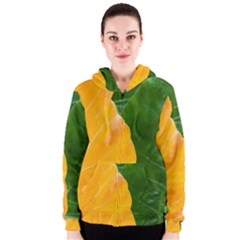 Wet Yellow And Green Leaves Abstract Pattern Women s Zipper Hoodie