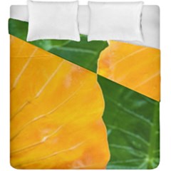 Wet Yellow And Green Leaves Abstract Pattern Duvet Cover Double Side (king Size) by Amaryn4rt