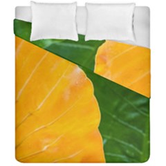 Wet Yellow And Green Leaves Abstract Pattern Duvet Cover Double Side (california King Size) by Amaryn4rt