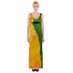 Wet Yellow And Green Leaves Abstract Pattern Maxi Thigh Split Dress by Amaryn4rt