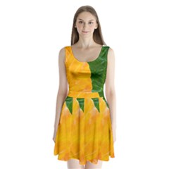 Wet Yellow And Green Leaves Abstract Pattern Split Back Mini Dress  by Amaryn4rt