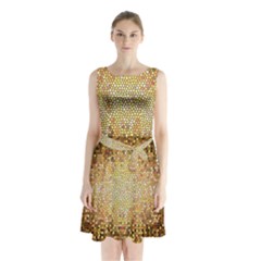 Yellow And Black Stained Glass Effect Sleeveless Chiffon Waist Tie Dress