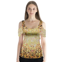 Yellow And Black Stained Glass Effect Butterfly Sleeve Cutout Tee 