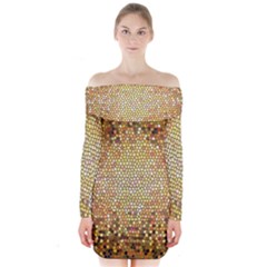 Yellow And Black Stained Glass Effect Long Sleeve Off Shoulder Dress